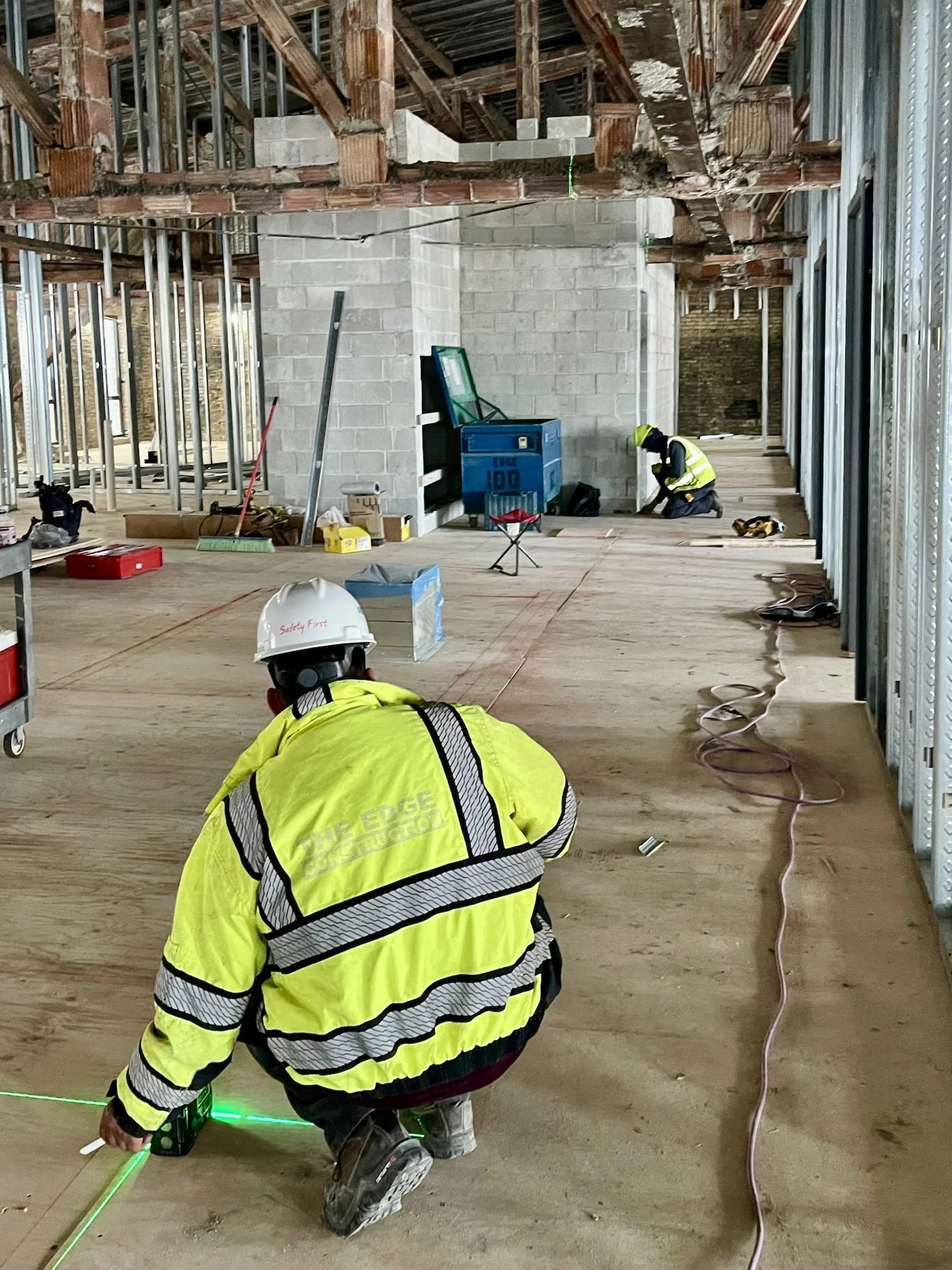 Framing installation Varsity Theater historic renovation