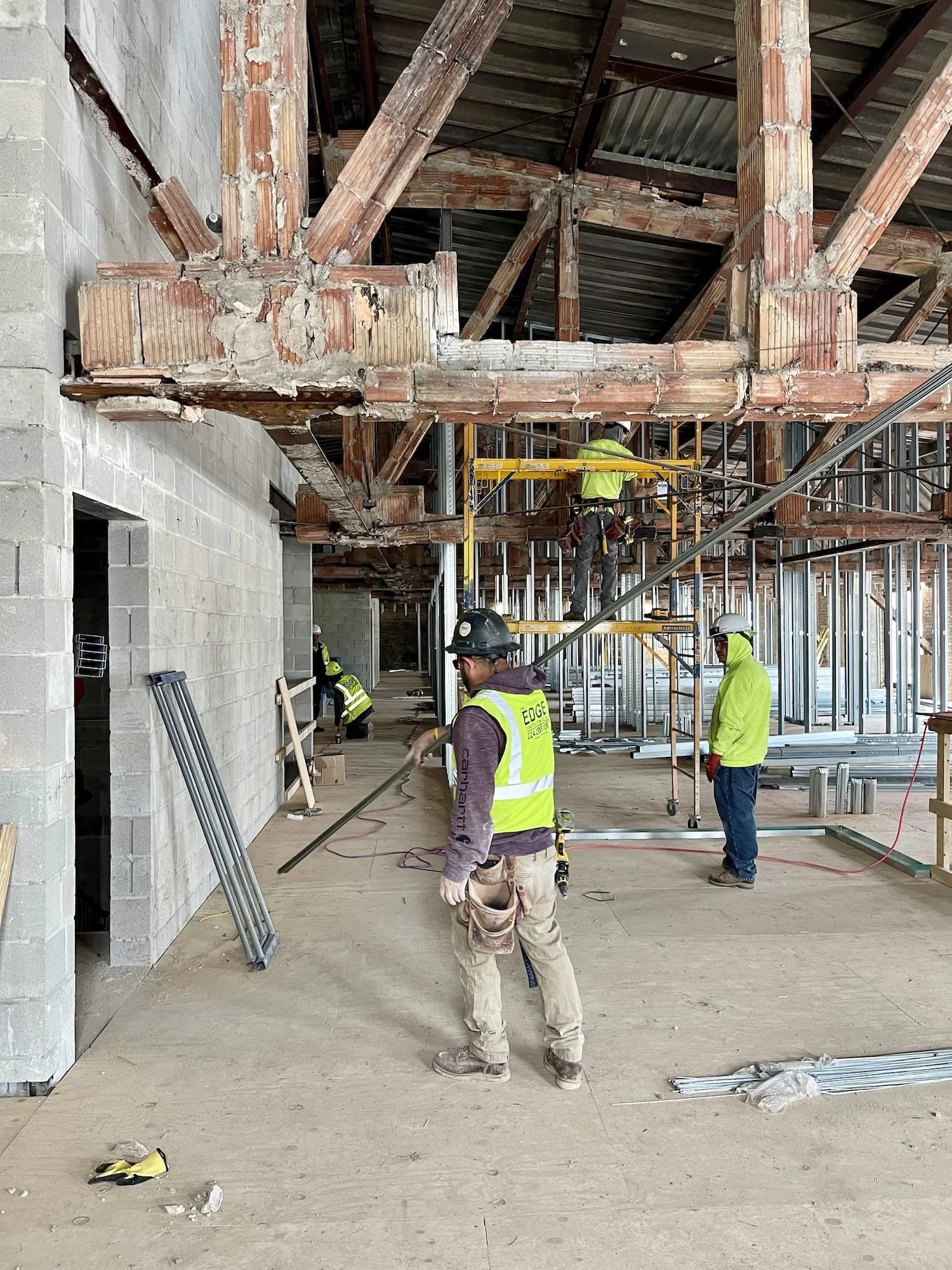 Interior framing completion view — Varsity Theater